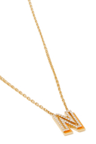 N Letter Pendant Necklace, 18k Gold, Orange Enamel & Diamond